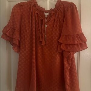 Rebecca Taylor Polka Dot Ruffle Blouse in Orange